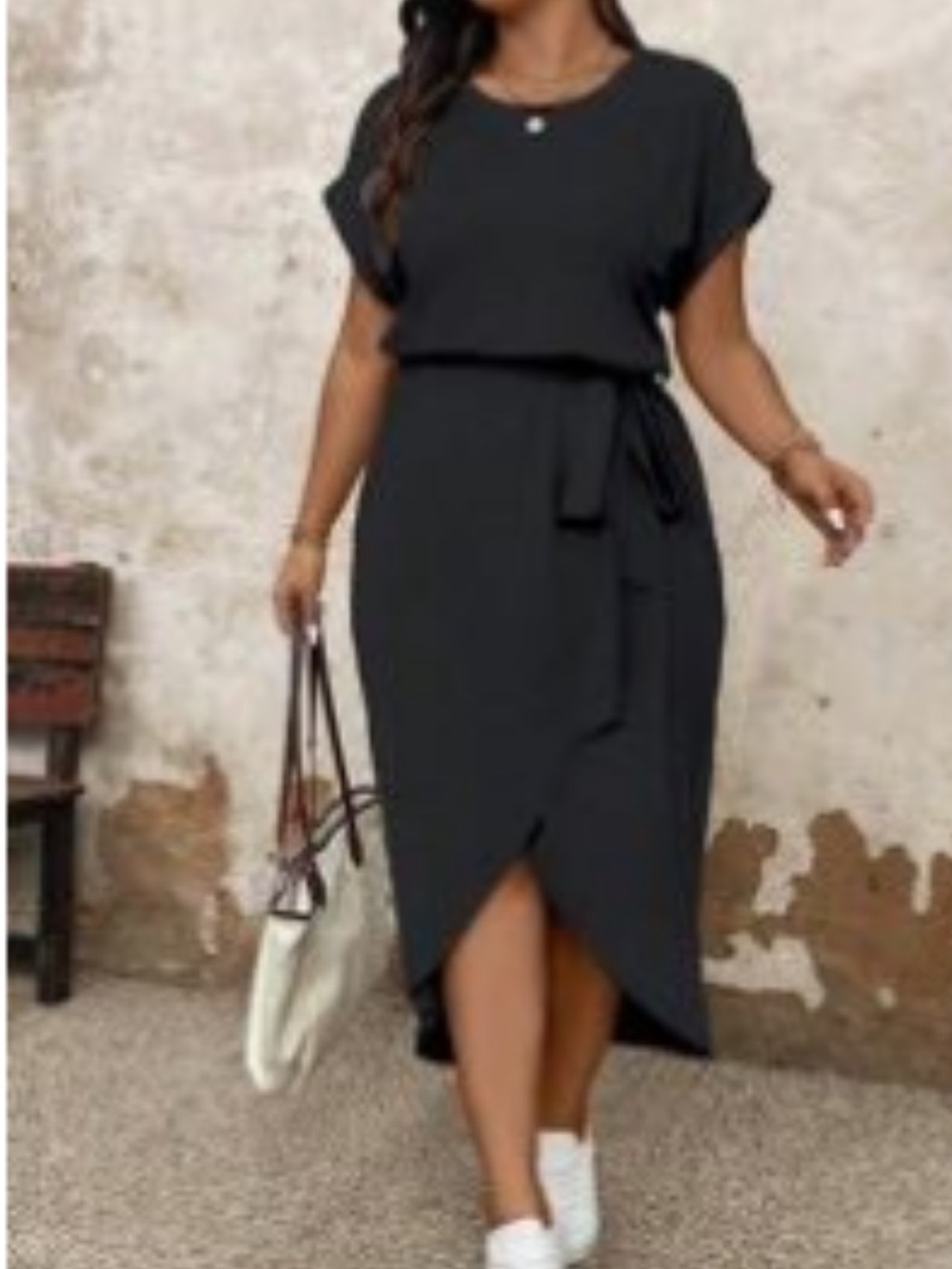 GrayCasual Wrap Midi Dress with Tie Waist